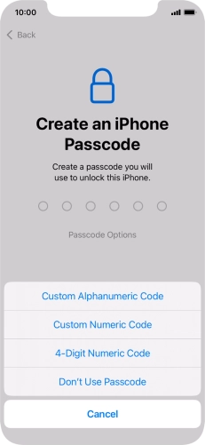 Follow the instructions on the screen to turn on use of phone lock code or press Don't Use Passcode.