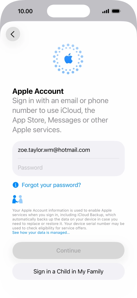 Press Password and key in the password for your Apple Account.