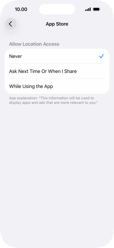 Press the required setting to turn the function on or off.