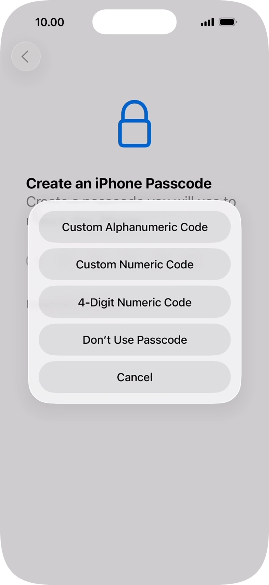 Follow the instructions on the screen to turn on use of phone lock code or press Don't Use Passcode.