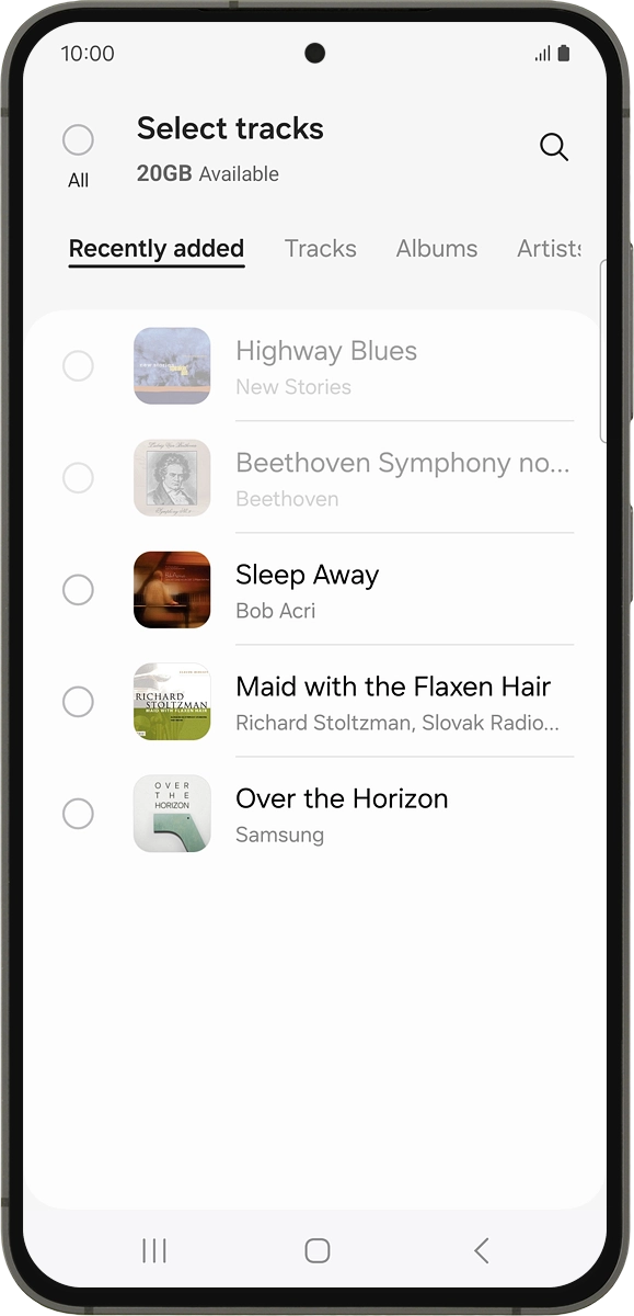 On your phone: Press the required audio files to select them.