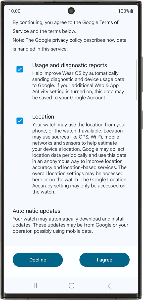 On your phone: Press I agree.