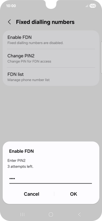 Key in your PIN2 and press OK. The default PIN2 is 0000.