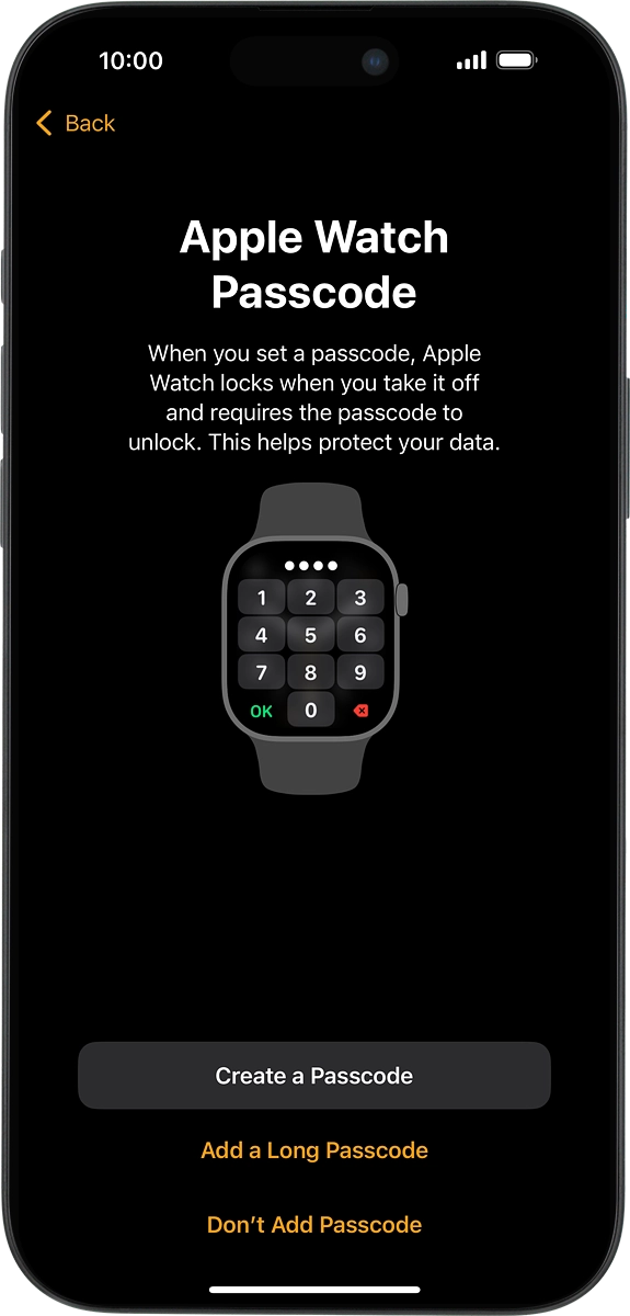 On your phone: Follow the instructions on the screen to turn on use of phone lock code or press Don't Add Passcode.