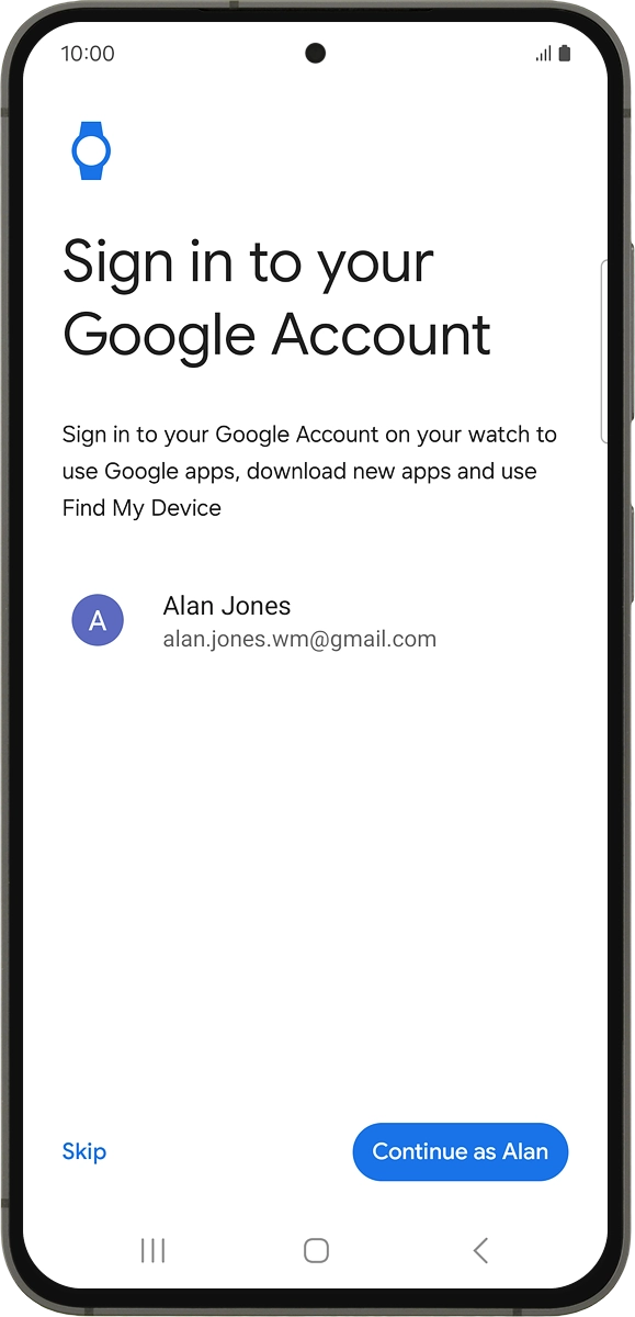 On your phone: Press Continue as ‹›.