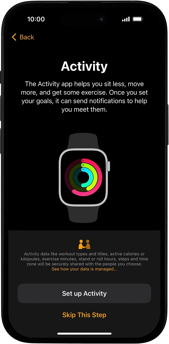 On your phone: Follow the instructions on the screen to select the required activity settings or press Skip This Step.