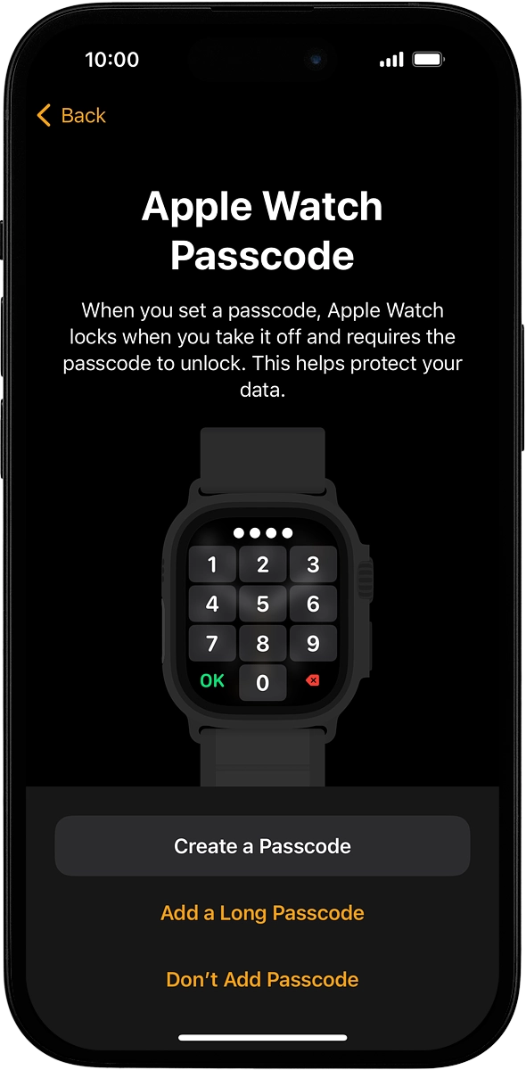 On your phone: Follow the instructions on the screen to turn on use of phone lock code or press Don't Add Passcode.