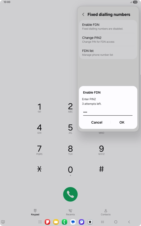 Key in your PIN2 and press OK. The default PIN2 is 0000.