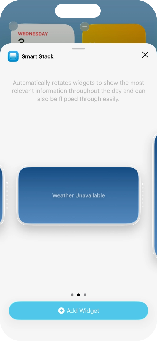 Slide your finger right or left on the screen to select the required widget size.