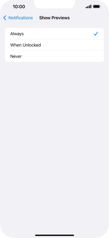 To select notification preview on the lock screen, press Always.
