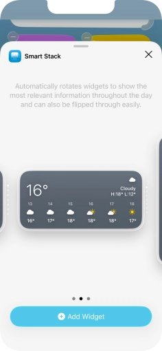 Slide your finger right or left on the screen to select the required widget size.