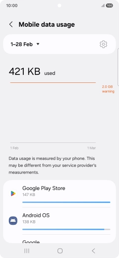 The data usage for each application is displayed below the name of the application.
