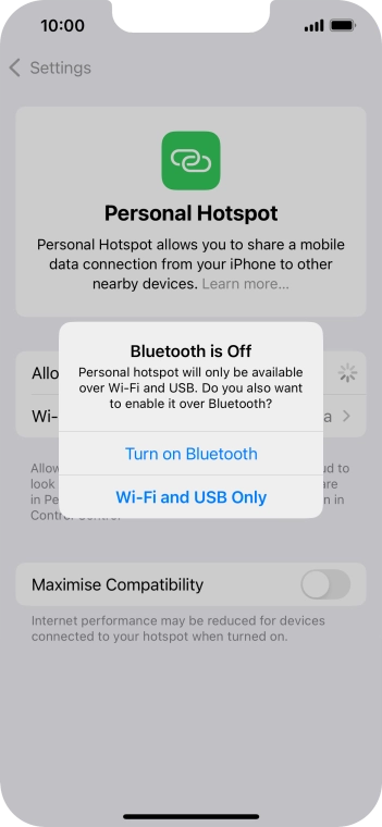 If Wi-Fi is turned on, press Wi-Fi and USB Only.