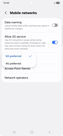 Press the required network mode.