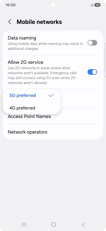 Press the required network mode.