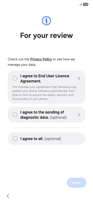 Press the fields next to the required settings to select them.