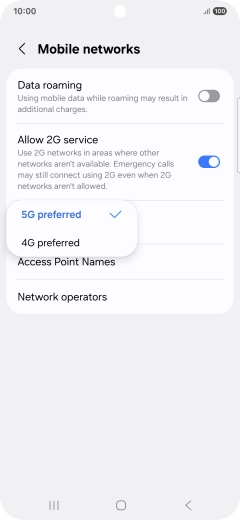 Press the required network mode.