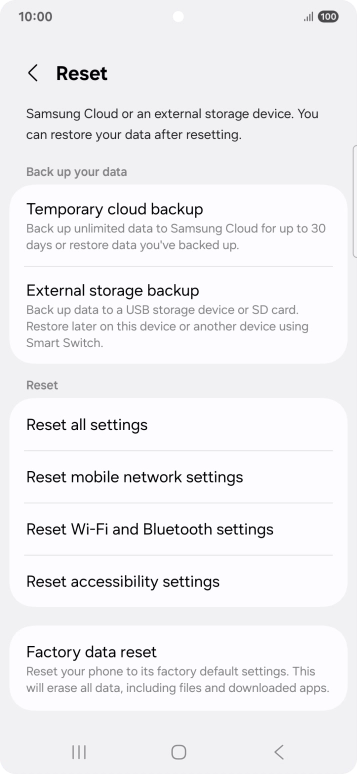 Press Factory data reset.