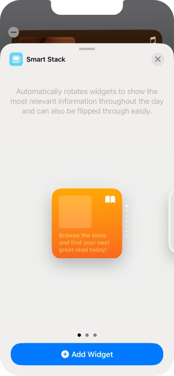 Slide your finger right or left on the screen to select the required widget size.