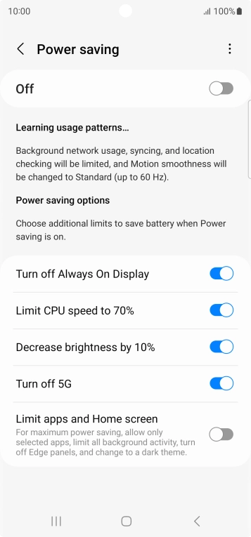 Press the indicators next to the required settings.