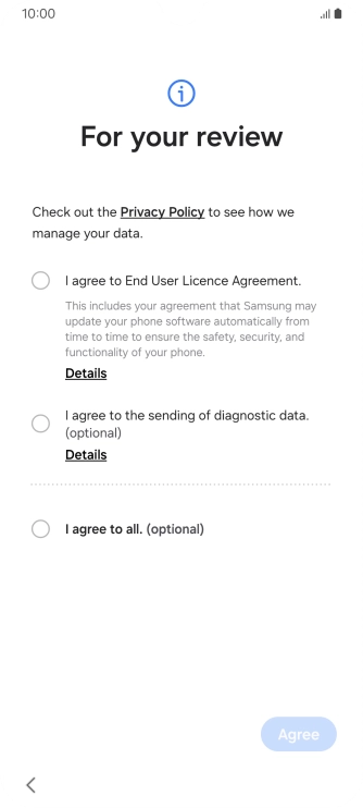 Press the fields next to the required settings to select them.