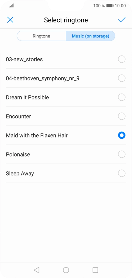 Once you've found a ring tone you like, press the confirm icon.
