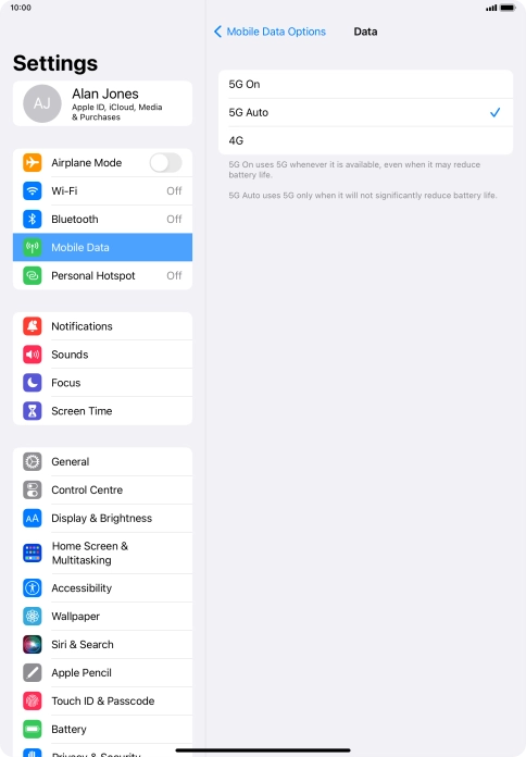 To turn on use of 5G primarily, press 5G On.