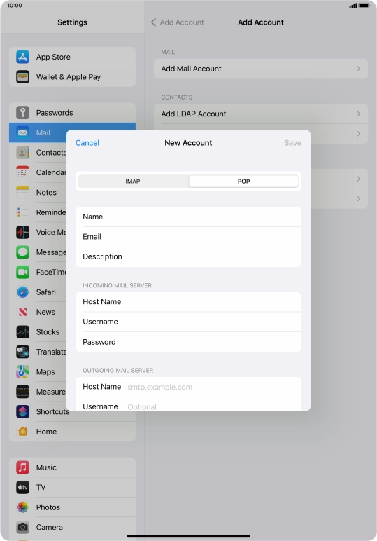 Press Host Name and key in the name of your email provider's outgoing server.