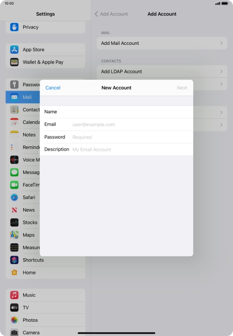 Press Email and key in your email address.