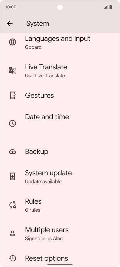 Press Reset options.