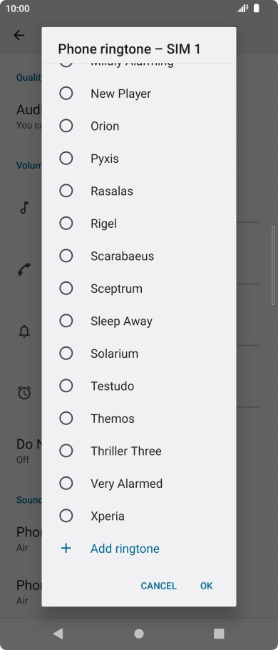 Press the required ring tone to select it.