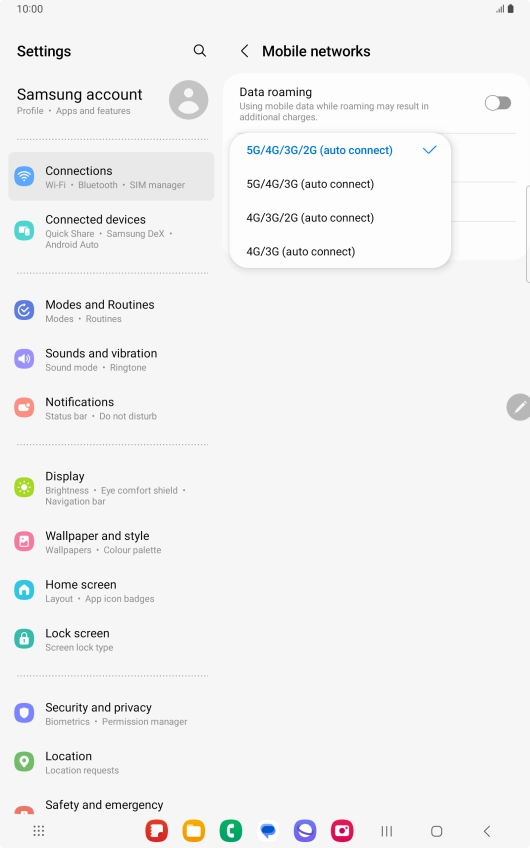 Press the required network mode.