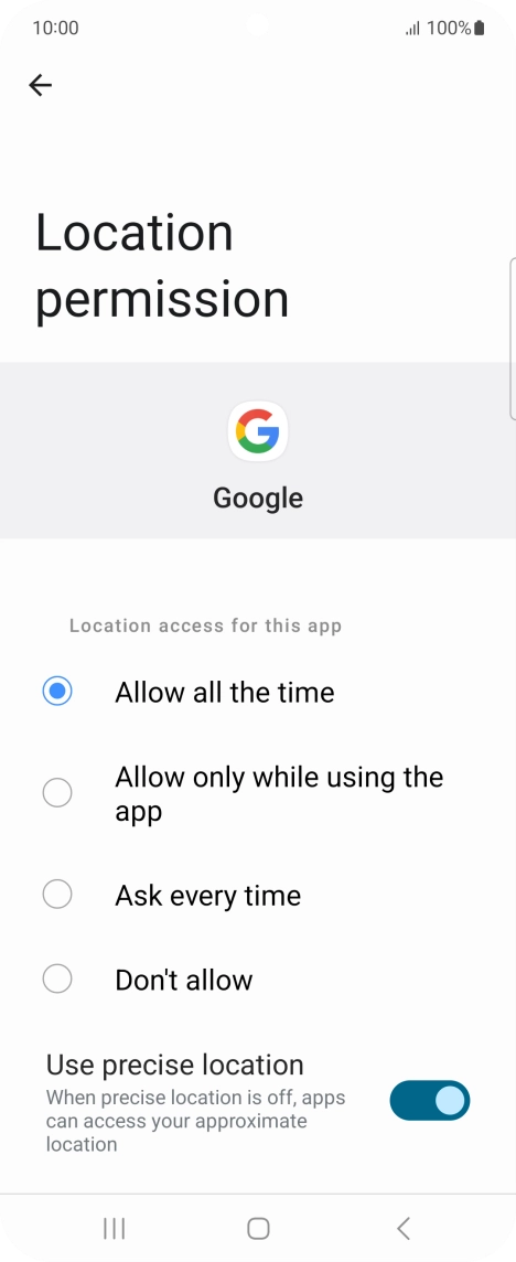 Press the required setting.