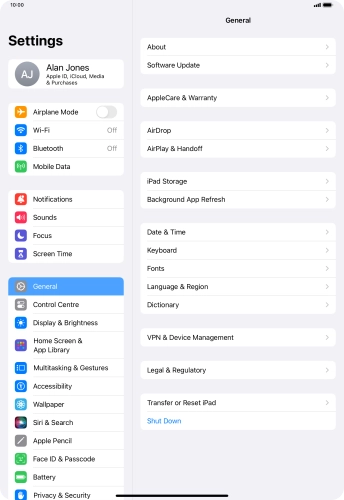 Press Software Update. If a new software version is available, it's displayed. Follow the instructions on the screen to update the tablet software.