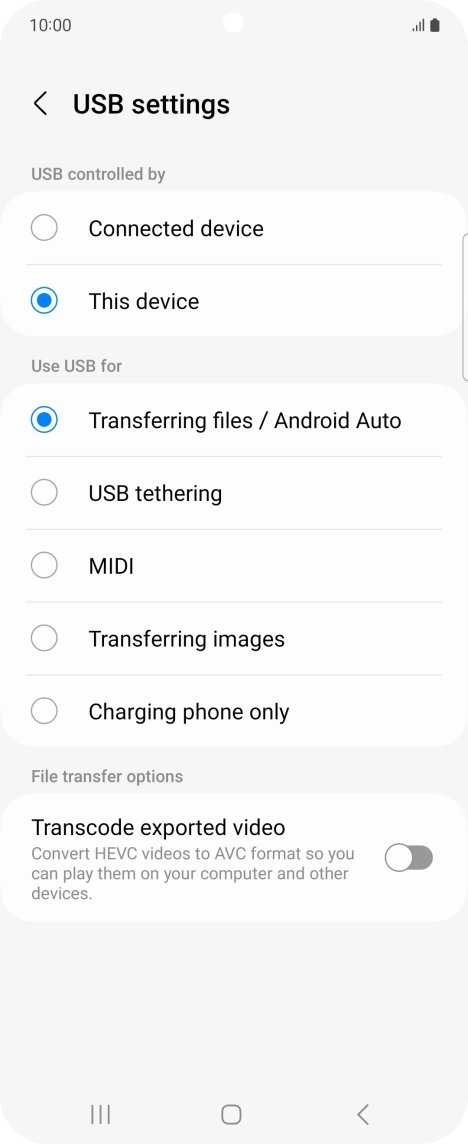 Press Transferring files / Android Auto.