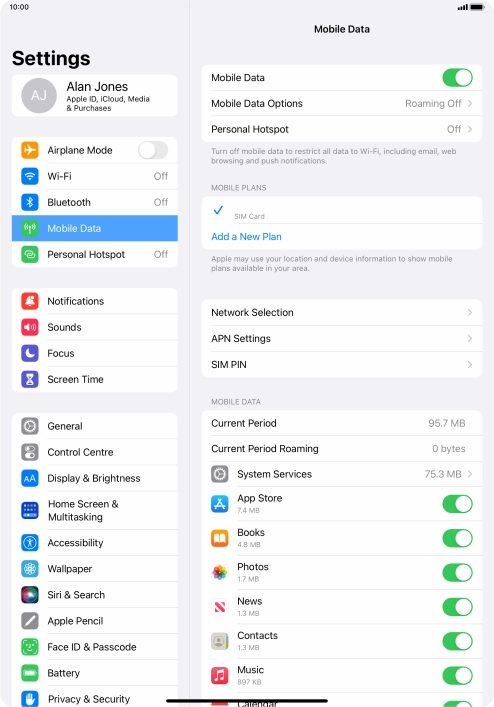 Press Mobile Data Options.