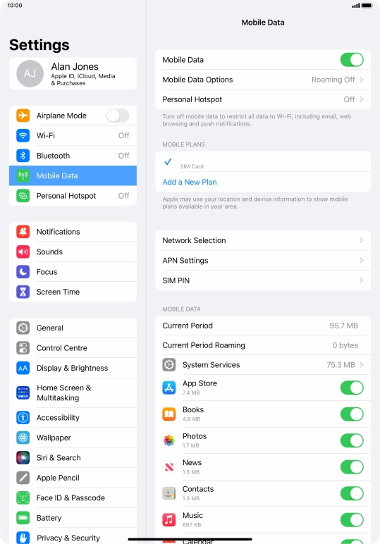 Press Mobile Data Options.