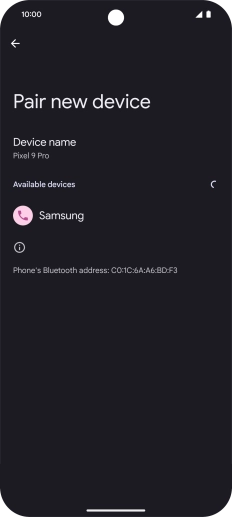 Press the required Bluetooth device and follow the instructions on the screen to pair the device with your phone.