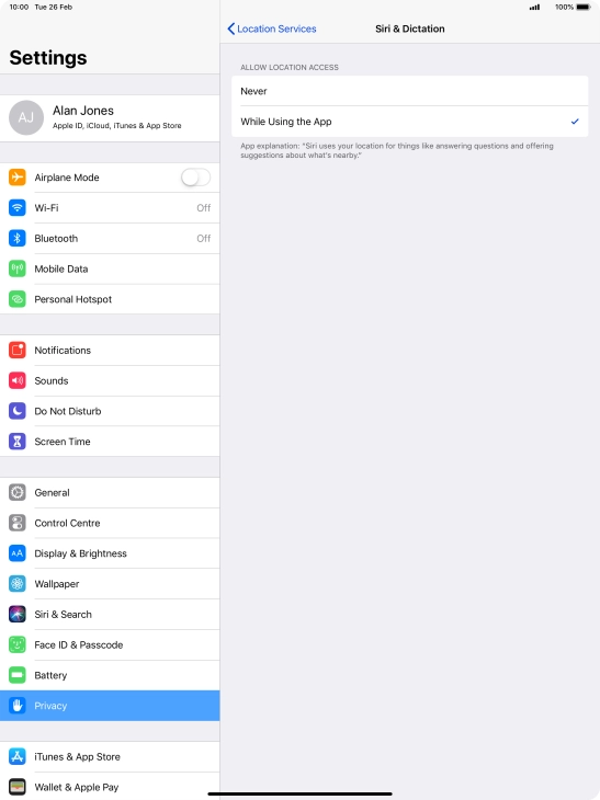 Press the required setting to turn the function on or off.