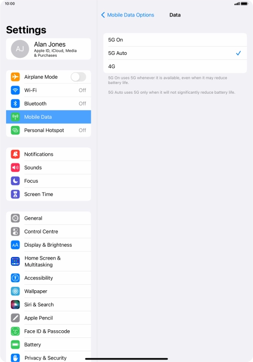 To turn on use of 5G primarily, press 5G On.