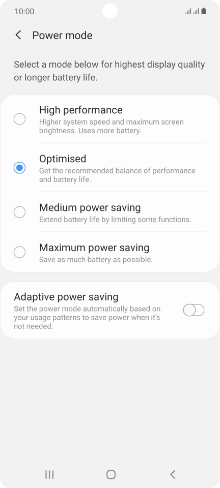 Press the required power mode.