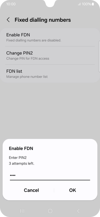 Key in your PIN2 and press OK. The default PIN2 is 0000.