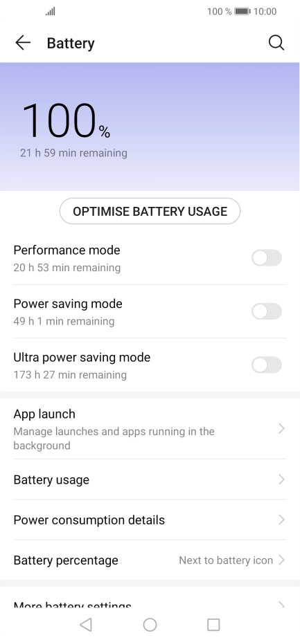 Press the indicator next to the required setting to turn on the function.