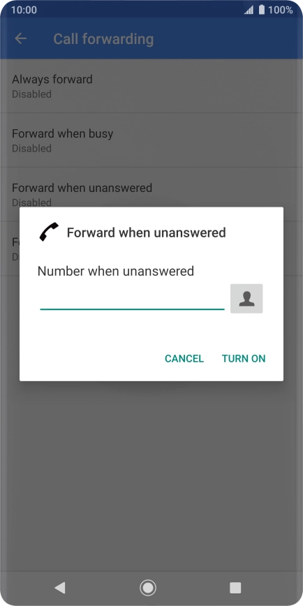 Key in +447953222222 and press TURN ON.