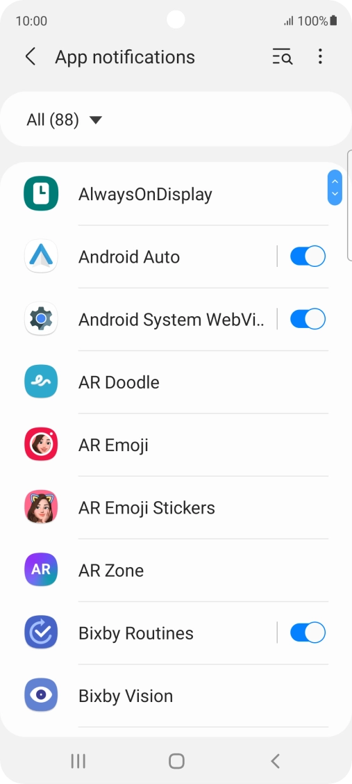 Press the indicators next to the required apps to turn the function on or off.