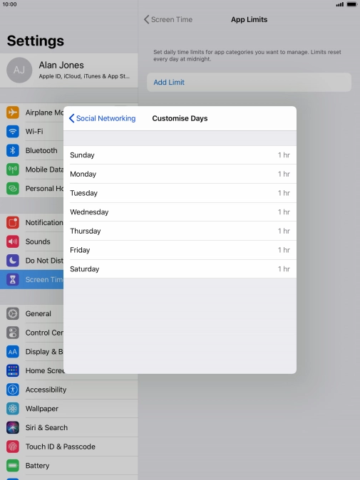 Press the required days.