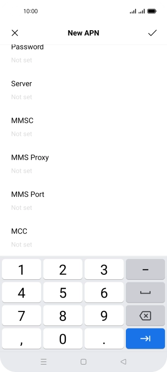 Key in 234 and press the confirm icon.