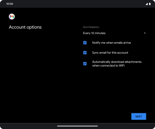 If this screen is displayed, you email account has been recognised and set up automatically. Follow the instructions on the screen to key in more information and finish setting up your phone.