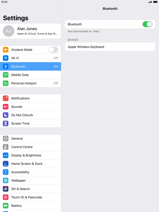 Press the required Bluetooth device and follow the instructions on the screen to pair the device with your tablet.