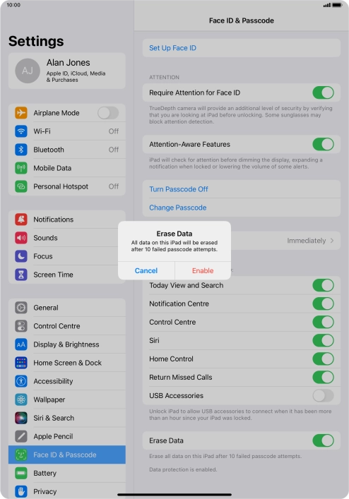 If you turn on the function, press Enable.